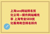 上海seo网站排名优化公司—提升网站曝光率 上海专业SEO优化服务助您排名跃升