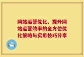 网站运营优化、提升网站运营效率的全方位优化策略与实用技巧分享