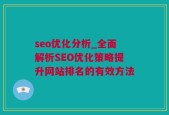 seo优化分析_全面解析SEO优化策略提升网站排名的有效方法