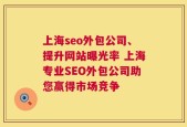 上海seo外包公司、提升网站曝光率 上海专业SEO外包公司助您赢得市场竞争