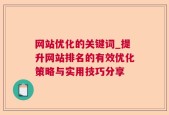 网站优化的关键词_提升网站排名的有效优化策略与实用技巧分享