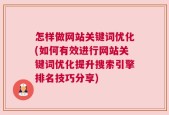 怎样做网站关键词优化(如何有效进行网站关键词优化提升搜索引擎排名技巧分享)