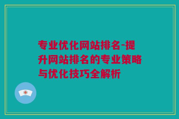 专业优化网站排名-提升网站排名的专业策略与优化技巧全解析