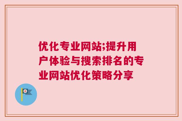 优化专业网站;提升用户体验与搜索排名的专业网站优化策略分享