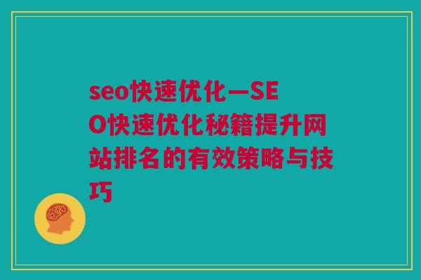 seo快速优化—SEO快速优化秘籍提升网站排名的有效策略与技巧