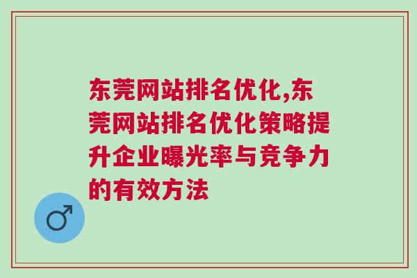 东莞网站排名优化,东莞网站排名优化策略提升企业曝光率与竞争力的有效方法