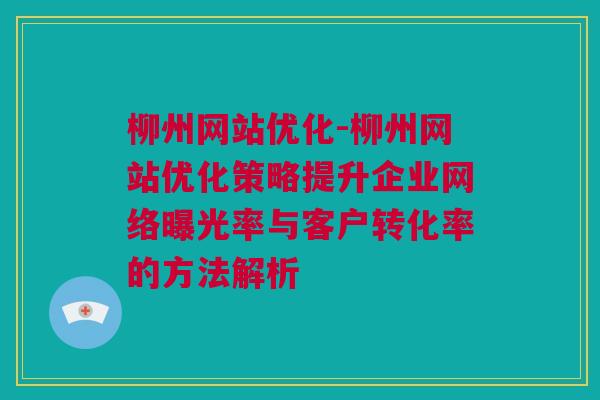 柳州网站优化-柳州网站优化策略提升企业网络曝光率与客户转化率的方法解析